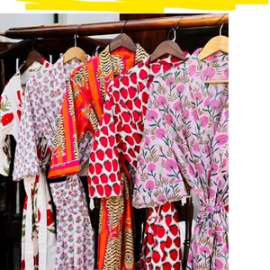Bata Kimono de Algodón con Estampado Floral, Larga, Cuello Mandarín, Cierre con Cordón, Suave y Holgada, Ropa de Estar por Casa para Primavera - Product Image 5