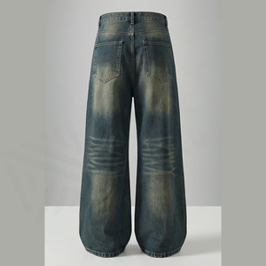 Jean en denim délavé coupe droite taille haute pour homme, coupe régulière, en coton, décontracté, avec fermetures éclair, style automne-hiver-été - Product Image 3
