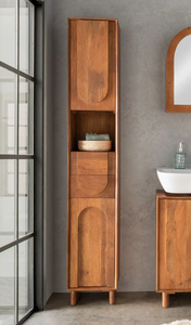 Mueble de Baño de Madera de Teca, Torre Alta y Estrecha para Ropa con Nicho Central Abierto - Product Image 2