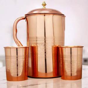 Decorative Copper <b>Jug</b> and Tumbler Set with Health Benefits for Daily <b>Drinking</b> and Gift Purposes - Product Image 3