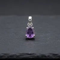Pendentif Solitaire Améthyste Forme Goutte d'Eau Sertissage Griffe Argent Sterling 925 Classique Unisexe Usage Quotidien