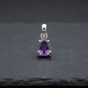 Colgante de Amatista Solitario en Forma de Gota con Engaste de Garra, Plata de Ley 925, Clásico, Unisex, para Uso Diario - Product Image 4