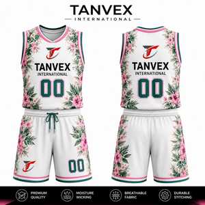 Ensemble de maillots de basketball TANVEX International, entièrement imprimé, uni, écologique, 100 % polyester, personnalisé pour équipe, sans manches, col en V, anti-humidité - Product Image 4