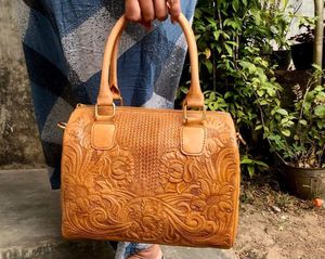 Custom made hand-embroidered floral <b>tote</b> <b>bag</b> Made from durable brown <b>fabric</b>, this <b>bag</b> features exquisite floral embroidery. - Product Image 5