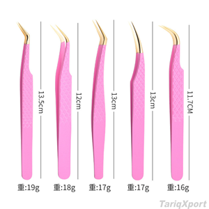 Pince à épiler de haute précision pour maquillage, en acier inoxydable, avec embout en fibre rose, pour extensions de cils greffés - Product Image 3