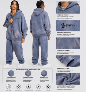 เสื้อฮู้ดซิปผู้ชาย SINEWY SPORTS แบบฟอกสี ทรงโอเวอร์ไซส์ สวมใส่สบาย ผ้าเฟรนช์เทอร์รี่ ระบายอากาศได้ดี น้ำหนักเบา - Product Image 1