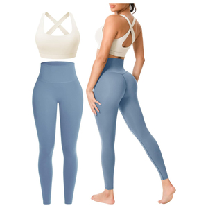 Conjunto de Yoga de Dos Piezas de Última Moda 2026, Talla Grande, Cuello Redondo, Tirantes Cruzados, Cintura Alta, Color Sólido, Sin Costuras, Secado Rápido - Product Image 3