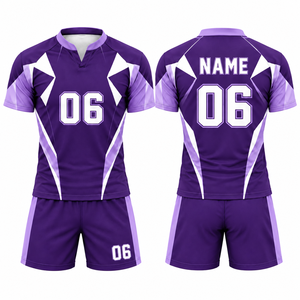 Ensemble de maillots de rugby 7v7 personnalisés imprimés par sublimation, manches courtes, uniforme pour hommes, hauts et shorts respirants, séchage rapide, entraînement d'équipe, 100% - Product Image 4