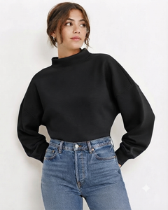 เสื้อสเวตเชิ้ตคอเต่าทรงโอเวอร์ไซส์สำหรับผู้หญิง ผ้าฝ้ายขนแกะ สวมใส่สบาย สไตล์หรูหรา เรียบง่าย แฟชั่นเสื้อผ้าพื้นฐาน - Product Image 1