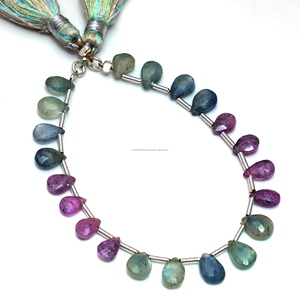 Natural Multi zafiro facetado forma de pera 6 pulgadas 7x5 a 8x6 MM cuentas de piedras preciosas hebra uso para hacer joyería pulsera collar - Product Image 3