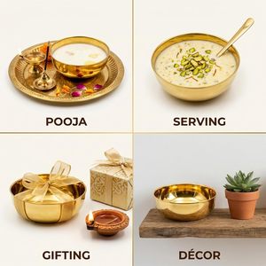 Ensemble de bols jetables en laiton doré poli, faits à la main, écologiques, bols de service indiens, décoration de la maison, centre de table pour la Pooja - Product Image 3