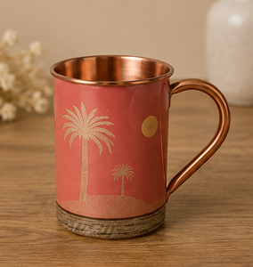 Taza de Cobre Puro Hecha a Mano, Taza de Cobre Decorativa con Diseño de Palmera en Gris Perla, Taza de Cobre Artesanal - Product Image 3