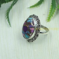 Bague en argent sterling 925 rose, bleue, cuivre et turquoise, mosaïque faite à la main, bijou vintage, cadeau pour femme pour un anniversaire