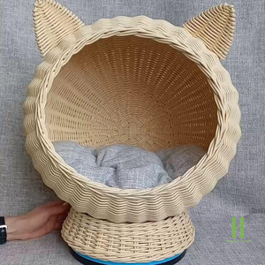 NUEVO DISEÑO Cama para Gatos de Ratán Natural, Muebles Ecológicos Hechos a Mano, Cueva Acogedora para Gatos para Uso en Interiores - Product Image 1