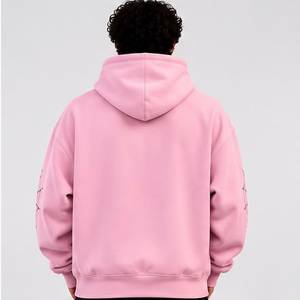 Sweat à capuche surdimensionné personnalisé rose imprimé numériquement en molleton 100 % coton avec poche kangourou Printemps - Product Image 6