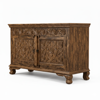 Buffet en bois massif sculpté à la main, éco-responsable, avec rosette florale, style rustique, pour entrée, salon, rangement gain de place