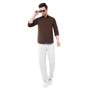 <b>Mens</b> Brown Full Sleeve Polyester <b>Shirt</b> Casual Regular Fit Solid Wrinkle Resistant Breathable Quick Dry <b>Summer</b> Travel <b>Shirt</b> - Product Image 1