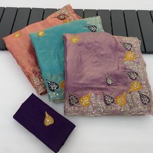 Indian Traditional Ethnic <b>Satin</b> Silk <b>Saree</b> with Embroidery and Zari Thread Work for Women Wedding Partywear Trendy Fancy Outfit - Product Image 4
