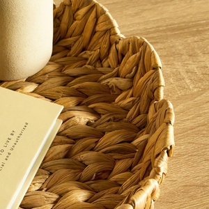 Authentic Water Hyacinth Scalloped Serving Tray Handmade Decorative <b>Table</b> <b>Basket</b> Storage Tray Natural Color Minimalist - Product Image 5