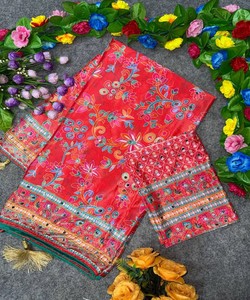 Trending Chinon Silk Digital Print Saree Mirror Handwork Unstitched Blouse ST-0129 85307 Women Party Wedding Wear Indian Fashion - Product Image 5