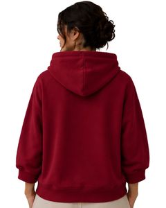 Sweat à capuche oversize rouge foncé pour femme, imprimé graphique géométrique personnalisé, en molleton de coton, pull décontracté streetwear - Product Image 2