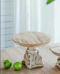 Handmade Round Wooden Cake Stand with Distressed White Base Decorative Pedestal for Cake Display at Best Price - Product Image 4
