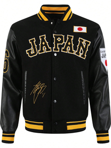 แจ็กเก็ตเบสบอลวิทยาลัยลายหนาสำหรับผู้ชายแจ็คเก็ตบอมเบอร์ผ้าขนสัตว์สีตัดกันมีสไตล์ - Product Image 5