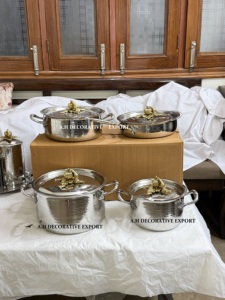 Elegant Silver Hammered Kitchenware <b>Set</b> Designer Cooking Pan & Pots with Pumpkin Lids High-End 4-Piece Gift <b>Cookware</b> for Kitchen - Product Image 4