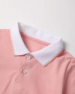 Breathable Eco-Friendly Quick Dry Polyester/Cotton Jersey Compressed Short Sleeve Polo Shirt for Boys Casual Pink Collar Design - Product Image 5