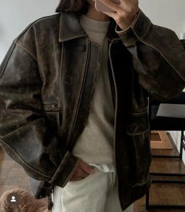 Chaqueta de Cuero Extra Grande para Mujer, Estilo Vintage de los 90, Abrigo de Cuero Marrón, Chaqueta Holgada de Estilo Urbano, Regalo para Ella - Product Image 1