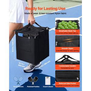 <b>Foldable</b> Stainless Steel Tennis Ball Hopper with 200 Ball Capacity Easy Pick-Up Wheels Portable Polyester Pickleball Basket <b>Cart</b> - Product Image 3