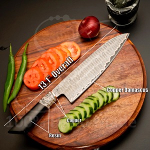 Custom Handmade 5-Piece Chef <b>Set</b> in Copper Damascus Steel with Copper & Resin Handles Leather Sheath-<b>Sharp</b> <b>Knives</b> Ambidextrous - Product Image 3