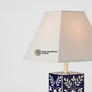 Handcrafted <b>Blue</b> Bone Inlay <b>Table</b> Lantern with Floral Design Luxury Square Decorative <b>Bedside</b> Lamp with Fabric Shade for Home - Product Image 3