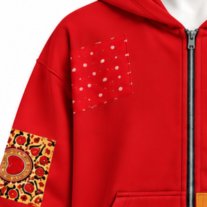 <b>Red</b> Tapestry Patchwork Zip Up <b>Hoodie</b> Oversized Full Zipper Sweatshirt Printed Patch Design Casual Streetwear Hooded Jacket <b>Men</b> - Product Image 6