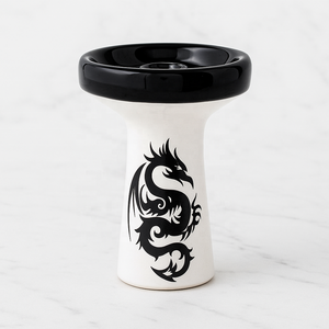Cazoleta para Narguile de Cerámica con Diseño de Dragón, Hecha a Mano, Esmaltada, Cabeza de Shisha en Blanco y Negro, Accesorio para Narguile, Uso en Bares y Salones - Product Image 1