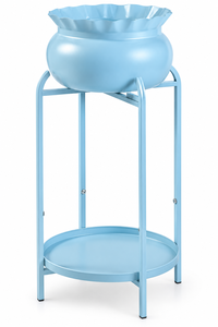 Maceta Metálica Azul Pastel con Soporte y Bandeja Inferior, Maceta Decorativa con Borde Festoneado para Interiores, Exteriores, Jardín, Patio, Balcón - Product Image 5