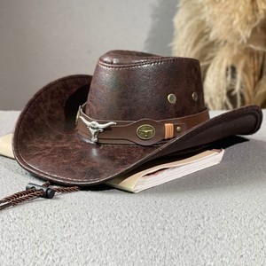 Jimieson Apparel Cowboy Leather <b>Hat</b> Brown Wide Brim Unisex Four Seasons Adjustable Outdoor Casual Quick Dry Breathable Western - Product Image 5