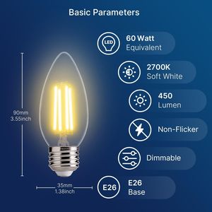 Lampadine LED Dimmerabili Equivalenti a Candela da 60W Certificato UL, Attacco E26, Luce Bianca Calda 2700K, Confezione da 6 - Product Image 4