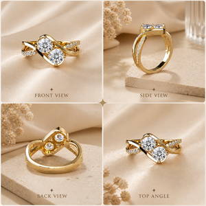 1 CTW Round Cut Moissanite Diamond <b>Two</b> <b>Stone</b> Bypass <b>Ring</b> in Yellow Gold | Modern Crossover Engagement <b>Ring</b> for Women - Product Image 5