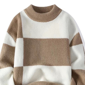 Premium <b>Men's</b> Geometric Knit <b>Sweater</b> Crew Neck Long Sleeve Pullover Black <b>White</b> Autumn Casual Wear - Product Image 5