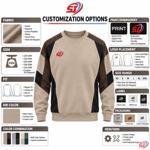 เสื้อสเวตเชิ้ตผู้ชายแบบไม่มีปก ผ้าฟลีซนุ่ม สวมใส่สบาย สปอร์ตแวร์ พิมพ์ลายสีเม็ดสี 280 กรัม โพลีเอสเตอร์/คอตตอน รับผลิตแบบ OEM - Product Image 5