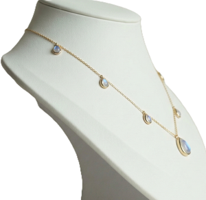 Collar de Lujo con Colgante de Piedra Lunar Arcoíris en Forma de Lágrima, Chapado en Oro de 14K, Cadena de Cable, Certificado IGI, para Novias y Bodas, Venta al Por Mayor - Product Image 4