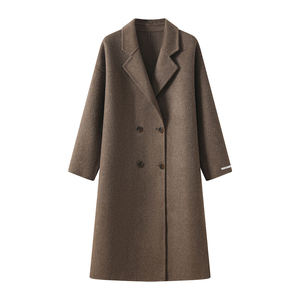 Abrigo de lana para mujer, doble botonadura, manga larga, color liso, cuello con muescas, para invierno. - Product Image 6