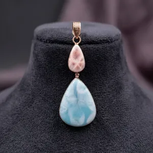 Pendentif en laiton avec pierre précieuse Larimar bleue, bijoux en pierre bleue océanique pour la fabrication de colliers, fournitures de bijoux artisanaux en pierres précieuses en gros - Product Image 3