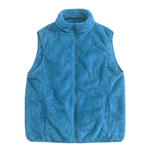 Customized Men's Outdoor Sherpa Fleece <b>Vests</b> Blue Color Zipper Up Sleeveless Stand Collar Outerwear Street Style Sherpa Gilets - Product Image 1