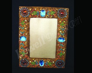 Handmade Ornate Wooden Photo <b>Frame</b> Rectangular With Colorful Beaded <b>Embroidery</b> And Gemstone Accents Vertical Wall Mount - Product Image 3