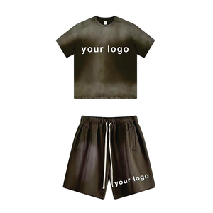 Ensemble décontracté d'été pour homme : T-shirts amples à manches courtes et shorts, séchage rapide, style urbain uni, 2 pièces 100 % coton - Product Image 1