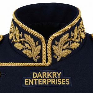 Uniforme Azul Marino Hecho a Mano con Bordado de Hoja de Roble y Bollo en Oro, Cuello Alto con Adorno de Cuerda Trenzada, Personalizado - Product Image 1