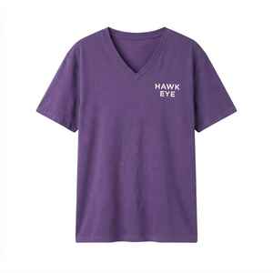 T-shirt décontracté pour femme, violet, col en V, manches courtes, coupe ample, 100 % coton, jersey imprimé avec logo - Product Image 6