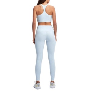 Women's Light <b>Blue</b> Yoga Sports <b>Bra</b> And Leggings Set Scoop Neck Racerback High Waist Seamless Activewear - Product Image 3